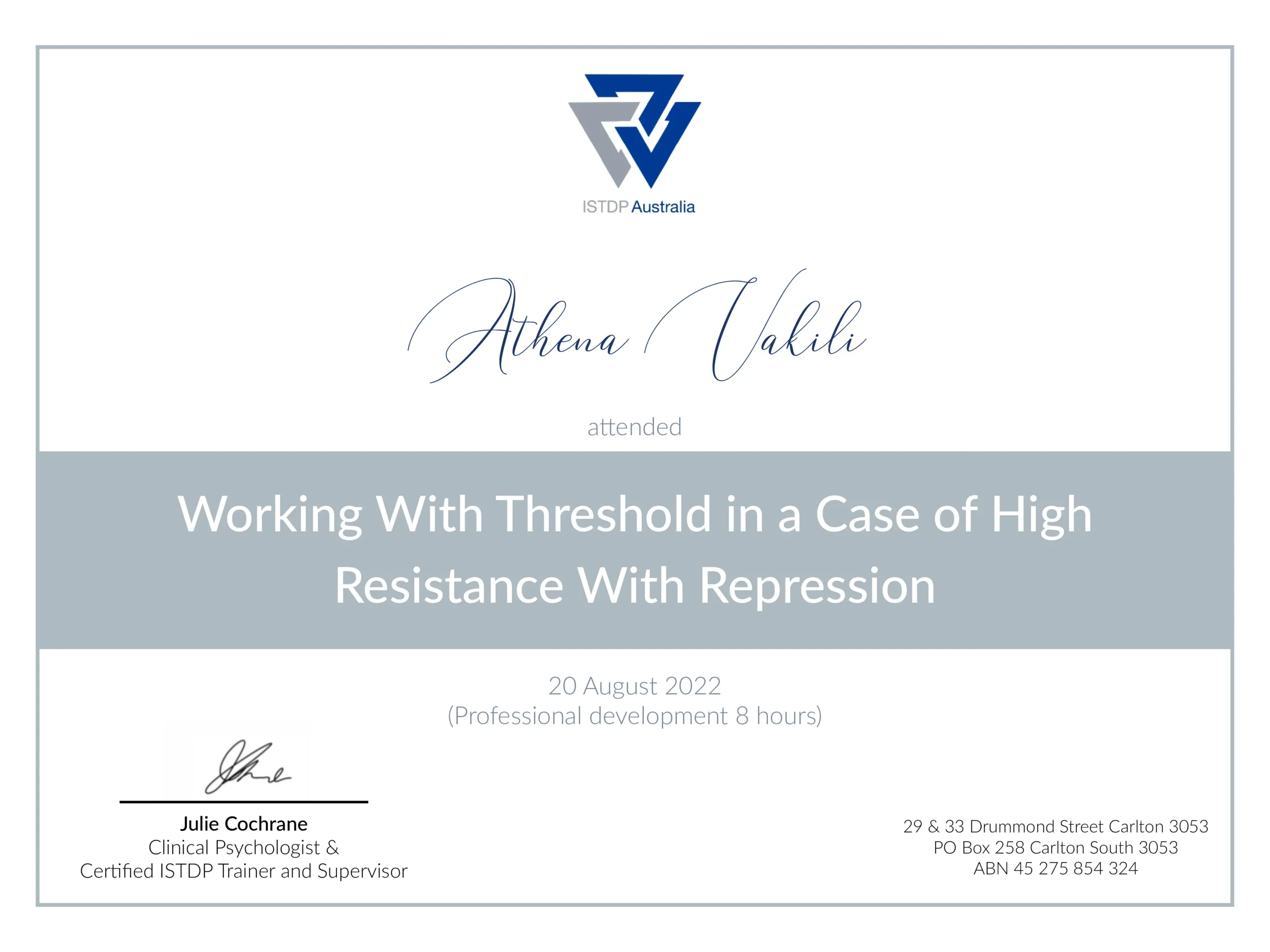 Athena Vakili - certificate